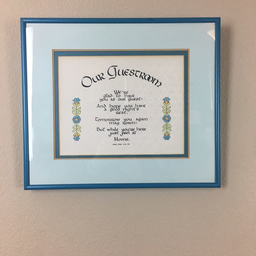 Vintage Framed Guest room Sign Retro Blue